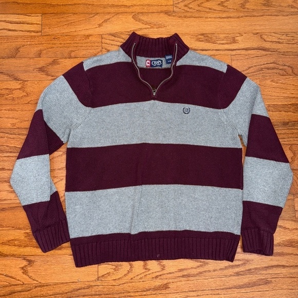 Chaps Other - Vintage 90s Y2K Chaps by Ralph Lauren Gray Burgundy Striped Knit Sweater Large